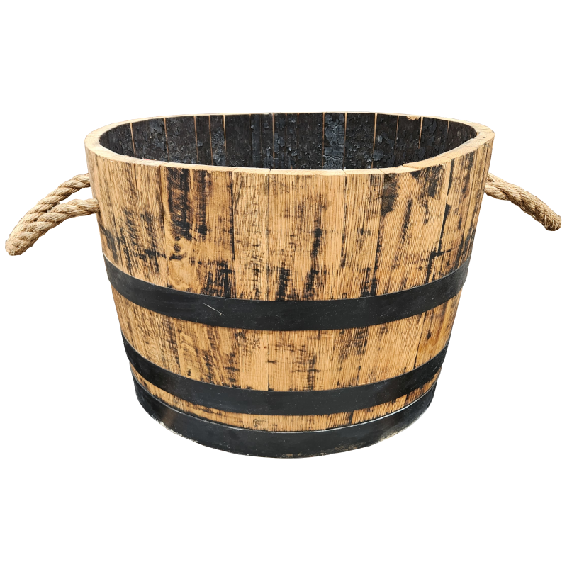 Wooden Wine Barrel with Rope Handles